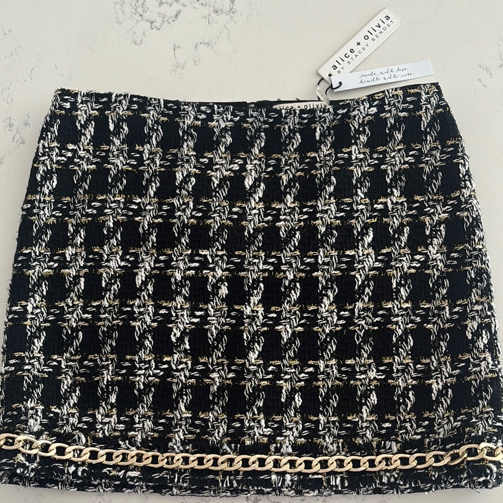 Alice + Olivia Black and White Gold Embellished Mini Skirt NWT 8